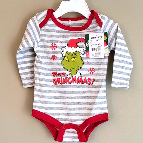 NWT "Merry Grinchmas!" Striped long sleeve onesie/bodysuit - Picture 1 of 4